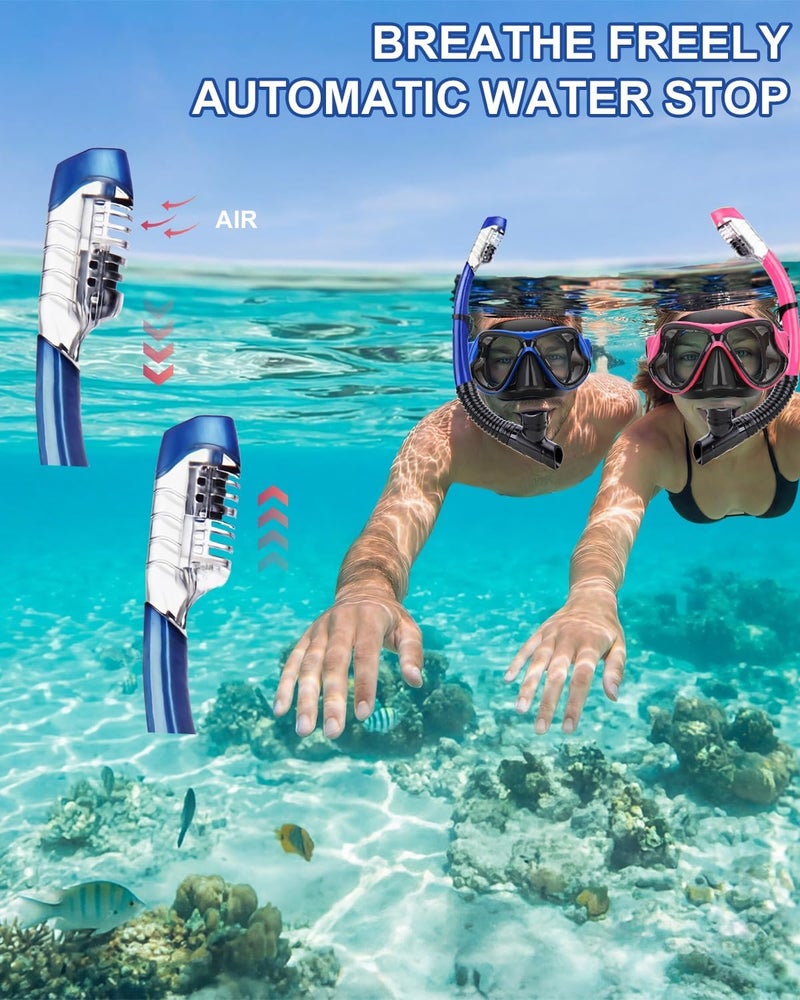 DIPUKI Snorkeling Gear for Adults, Dry-Top Snorkel Mask Set, Anti-Fog Scuba Diving Snorkle mask Set Adult, Panoramic Wide View Dive mask, Adjustable Swimming Diving Snorkeling Packages - Image 5